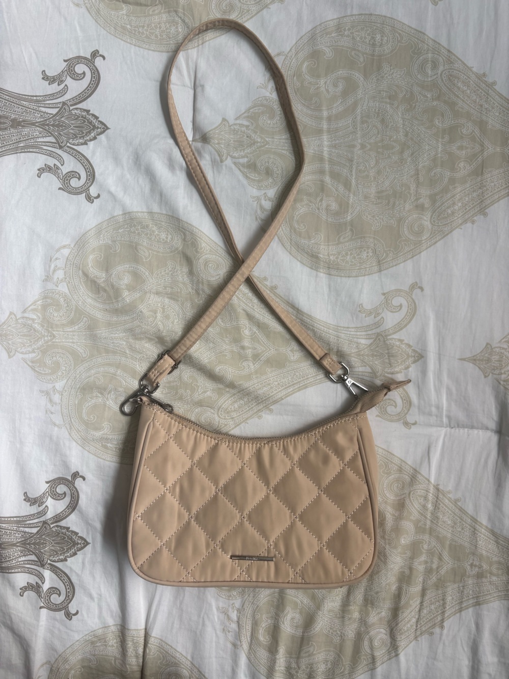 Bershka Quilted Crossbody Bag in Beige